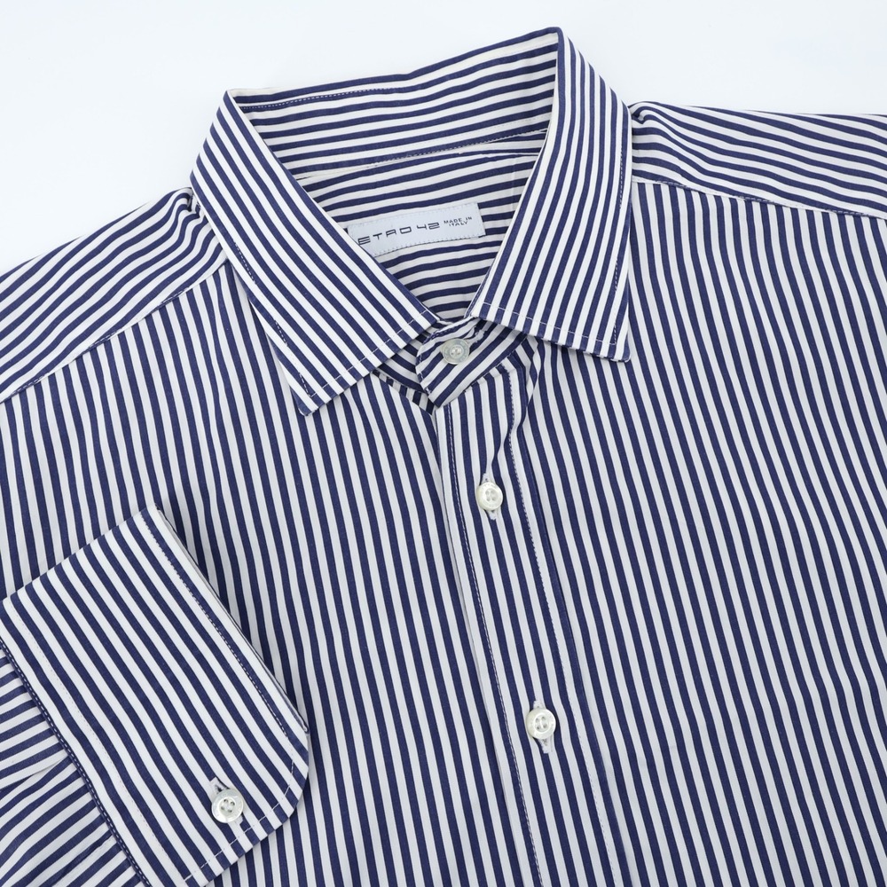 ETRO 42 Made in Italy Men's Navy White Stripe Dress Shirt Button Down Fits Large